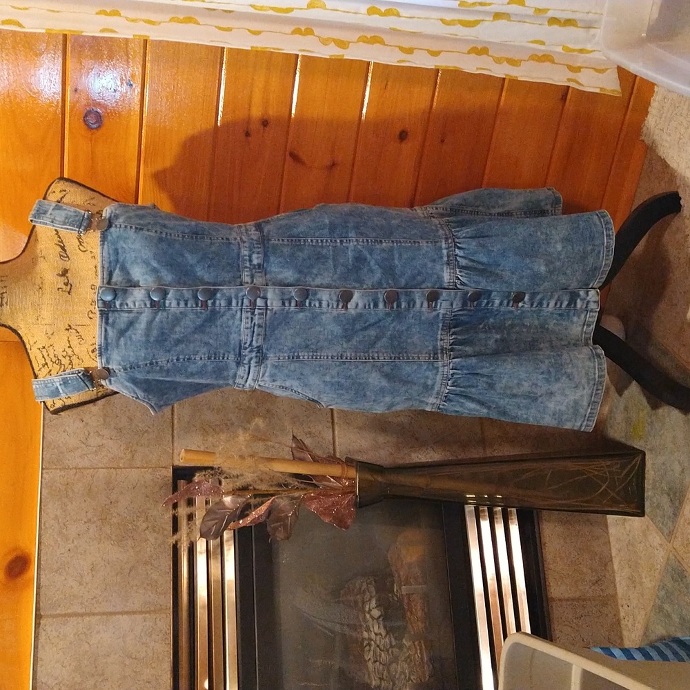 Gorgeous overall jean dress knee length by venus with ruffle hem